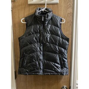 Lands End Down Puffer Vest Women's Sz S Gray Metallic Full Zip Mock Neck NEW NWT